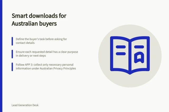 Smart downloads for Australian buyers: Define the buyer’s task before asking for contact details; Ensure each requested detail has a clear purpose in delivery or next steps; Follow APP 3: collect only necessary personal information under Australian Privacy Principles. Choosing a download worth exchanging contact details for