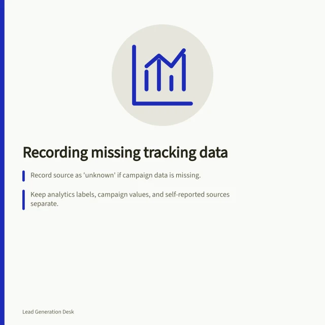 Recording missing tracking data: Record source as 'unknown' if campaign data is missing.; Keep analytics labels, campaign values, and self-reported sources separate.; Do not assign old unknown records to active campaigns. Recording source information when tracking data is missing